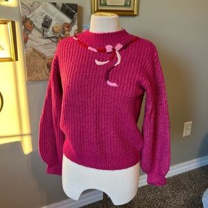 Kate Spade New York Wool Blend Pink Bow Embroidered Sweater. Size XS